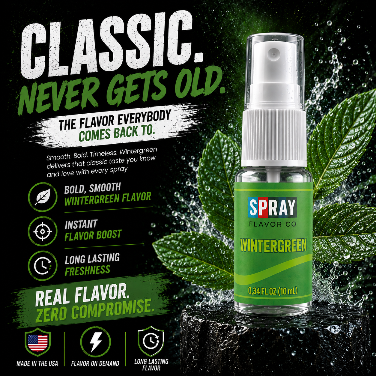 WINTERGREEN - Cool. Crisp. Classic. flavor spray